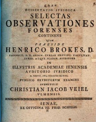 Dissertatio iuridica selectas observationes forenses continens, N. II.