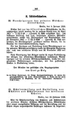 Schulverweisung und Entlassung von Schülern und Schülerinnen der mittleren Schulen : [E. Mittelschulen]
