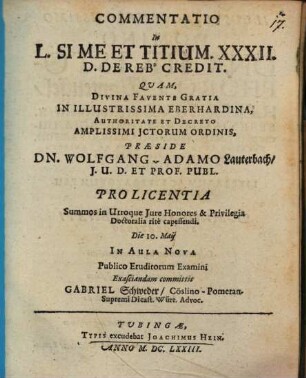 Commentatio in L. Sime et Titium XXXII. D. de rebus creditis