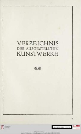 Verzeichnis der ausgestellten Kunstwerke