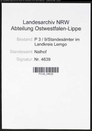 Sterberegister Standesamt Nalhof