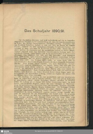 Das Schuljahr 1890/91