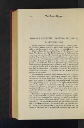 Advance Rhodesia: Farming Prospects