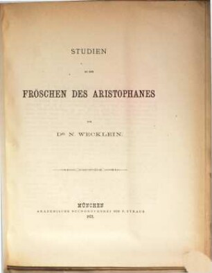 Studien zu den Fröschen des Aristophanes