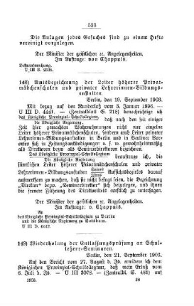 Wiederholung der Entlassungsprüfung an Schullehrer-Seminaren : [E. Schullehrer- und Lehrerinnen-Seminare etc., Bildung der Lehrer und deren persönliche Verhältnisse]