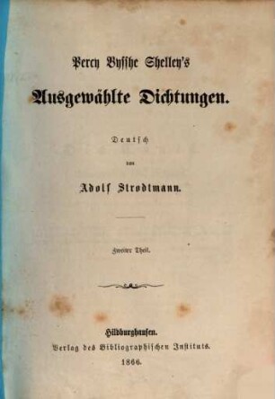 Percy Bysshe Shelley's ausgewählte Dichtungen, 2