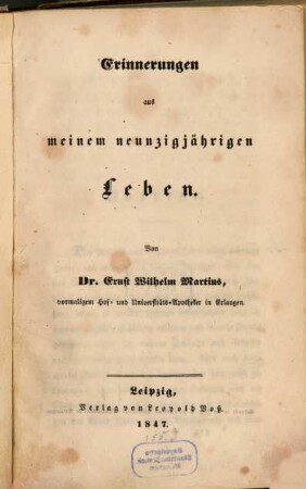 Erinnerungen aus meinem neunzigjährigen Leben