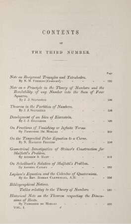 Contents of the third number.