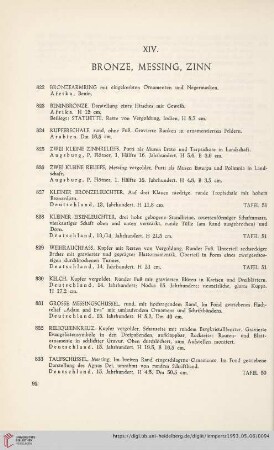XIV. Bronze, Messing, Zinn (Nr. 822-917)