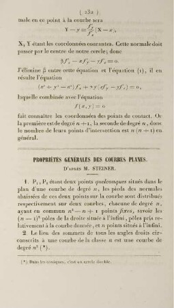 Propriétés générales des courbes planes.