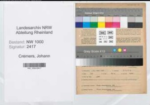 Entnazifizierung Johann Cremers, geb. 26.06.1897 (Schlosser)