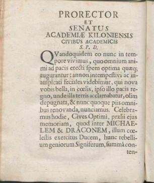 Prorector Et Senatus Academiæ Kiloniensis Civibus Academicis S. P. D.