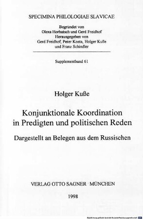 Konjunktionale Koordination in Predigten und politischen Reden : dargestellt an Belegen aus dem Russischen