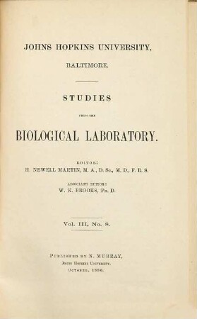 Studies from the Biological Laboratory, 3. 1884/87, Nr. 8