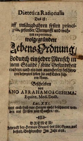 Diaetetica rationalis d. i. ... wolgegründete Lebens-Ordnung ...