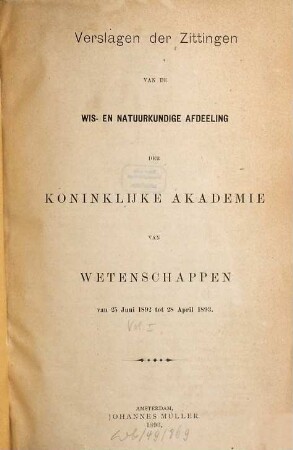 Verslag van de gewone vergaderingen der Afdeeling Natuurkunde. 1. 1892/93