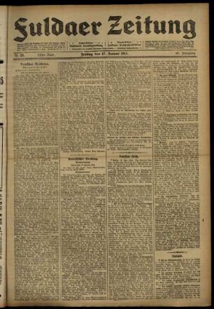 Erste Ausgabe vom Freitag, den 17. Januar 1913.