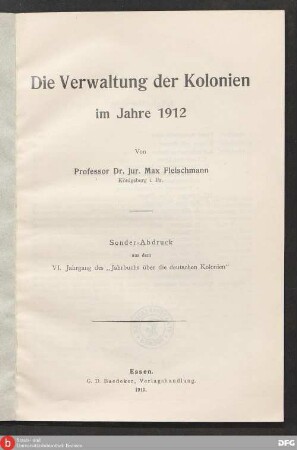 6: Die Verwaltung der Kolonien im Jahre 1912