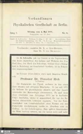 Nr. 8. Sitzung vom 4. Mai 1888