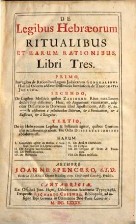 De Legibus Hebraeorum Ritualibus Et Earum Rationibus : Libri Tres