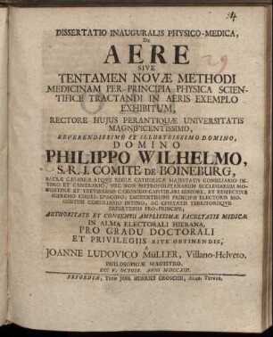 Dissertatio Inauguralis Physico-Medica, De Aere Sive Tentamen Novæ Methodi Medicinam Per Principia Physica Scientifice Tractandi In Aeris Exemplo Exhibitum
