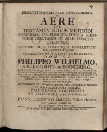 Dissertatio Inauguralis Physico-Medica, De Aere Sive Tentamen Novæ Methodi Medicinam Per Principia Physica Scientifice Tractandi In Aeris Exemplo Exhibitum