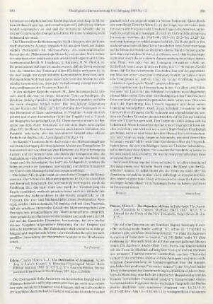 885-886 [Rezension] Giblin, Charles H., The destruction of Jerusalem according to Luke's gospel
