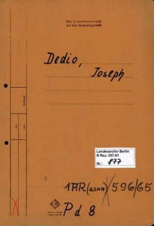 Personenheft Joseph Dedio (*22.08.1896), Angestellter
