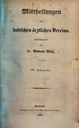 Mitteilungen des Badischen Ärztlichen Vereins. 4. 1850