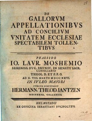 De Gallorvm Appellationibvs Ad Concilivm Vnitatem Ecclesiae Spectabilem Tollentibvs
