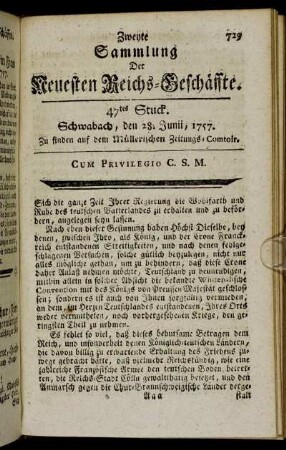 47tes Stuck. Schwabach, den 28. Junii, 1757.