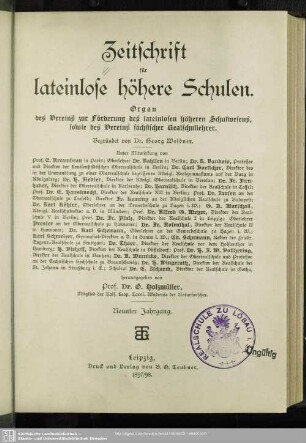9.1897/98: Zeitschrift für lateinlose höhere Schulen : Organ d. Vereins zur Förderung des Lateinlosen Höheren Schulwesens, sowie des Vereins Sächsischer Realschullehrer