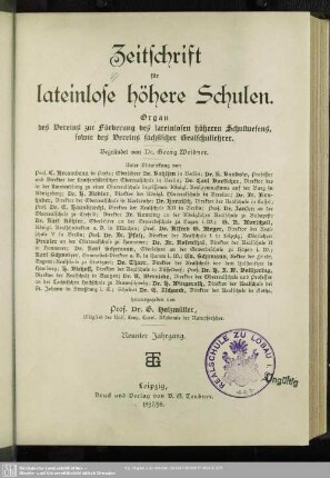 9.1897/98: Zeitschrift für lateinlose höhere Schulen : Organ d. Vereins zur Förderung des Lateinlosen Höheren Schulwesens, sowie des Vereins Sächsischer Realschullehrer