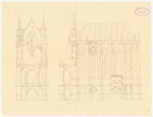 Kirche St. Chapelle, Paris: Ansicht, Seitenansicht, Maßstabsleiste