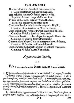 Argumentum Operis, Ad Præveniendum temerarias censuras.