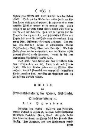 Umriß des Nationalcharakters, der Sitten, Gebräuche, Staatsverfassung ec. der Schweden
