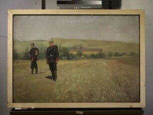 Zwei Soldaten mit Pickelhaube auf einem Feld - Studie