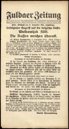 Ausgabe vom Mittwoch, den 08. September 1915.