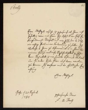 Brief von Friedrich Andreas Stroth an Ludwig Christian Lichtenberg, Gotha, 21.9.1784