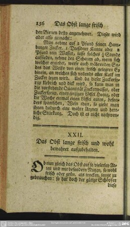XXII. Das Obst lange frisch und wohl bewahret aufzubehalten