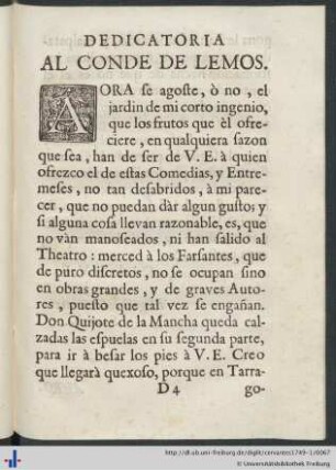 Dedicatoria Al Conde De Lemos.