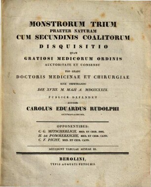 Monstrorum trium praeter naturam cum secundinis coalitorum disquisitio : accedunt tabulae aeneae III