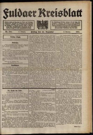 Erste Ausgabe vom Freitag, den 22. Dezember 1911.