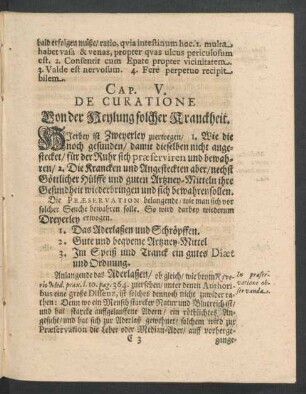 Cap. V. De Curatione. Von der Heylung solcher Kranckheit.