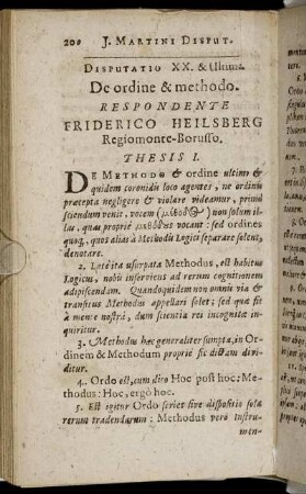 Disputatio XX. & Ultima. De ordine & methodo.
