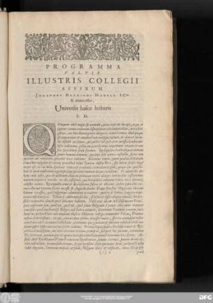 Programma Valvis Illustris Collegii Affixum. Iohannes Henricus Dauber Ictus & Antecessor, Universis hasce lecturis S. D.