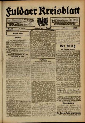 Erste Ausgabe vom Freitag, den 07. August 1914.