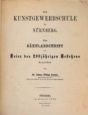 Die Kunstgewerbschule in Nürnberg : eine Säkularschrift zur Feier des 200jährigen Bestehens derselben