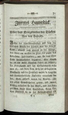 Zweytes Hauptstück. Uiber das Kriegswesen der Türken.