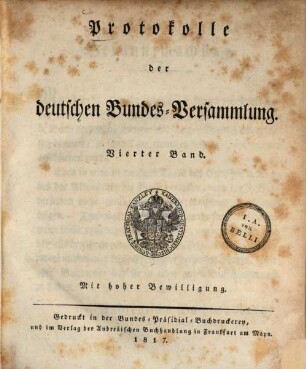 Protokolle der Deutschen Bundesversammlung. [Teilausgabe], 4. 1817
